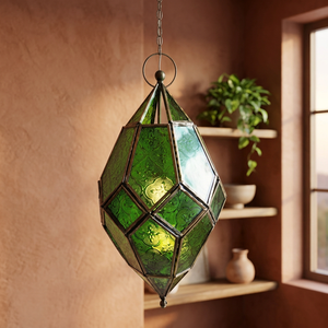 Farol de Hierro en Oferta con Acabado en Cobre y Vidrio Verde, Portavelas Marroquí, Decoración Festiva para el Hogar - Product Image 2