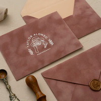 Enveloppes d'invitation élégantes personnalisées en velours avec dorure à chaud, enveloppes photo estampillées à chaud avec monogramme pour les invitations de mariage