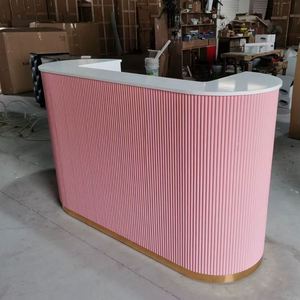 Hot Sale Wooden Gold Beige Modern Small Reception Counter <b>Desk</b> <b>with</b> <b>LED</b> <b>Light</b> for Hair and Beauty Salon - Product Image 5