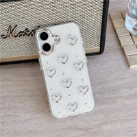 Coque de téléphone transparente antichoc en TPU avec motif cœur et fleurs, étui souple en époxy scintillant simple pour femmes, compatible iPhone 17 Pro Max, 16, 15