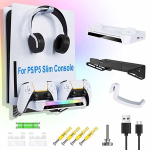 For Switch <strong>PS5</strong> Game <strong>Controller</strong> Dual Charging <strong>Stand</strong> with RGB Lights Wall Mount for PlayStation5 Console Plastic Material - Product Image 2