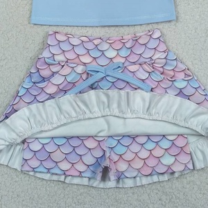 ขายส่งชุดกระโปรงกีฬาสำหรับเด็กผู้หญิงลายเกล็ดนางเงือก, เสื้อกล้ามสีน้ำเงินระบายพร้อมกระโปรงลายเกล็ด, ชุดกีฬาฤดูร้อนสำหรับเด็ก - Product Image 5