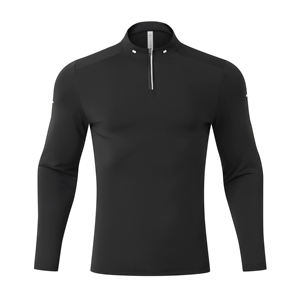 Vente directe d'usine - Haut de sport à manches longues pour homme, extensible, à séchage rapide, respirant, plusieurs options de couleurs, col montant à demi-zip - Product Image 2