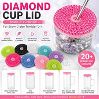 Couvercles en PP de remplacement scintillants et colorés pour gobelets en verre de 12oz, 16oz, 20oz, avec strass et diamants, vente en gros