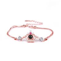 Bracelet personnalisé en argent 925 avec projection de photo couronne, cadeau souvenir pour femme, bracelet mignon et tendance avec projection de photo