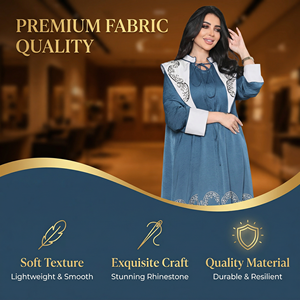 ชุดเดรสยาวสไตล์มุสลิมสำหรับผู้หญิง ตกแต่งด้วยงานปักแบบฮอตฟิกซ์ ผ้าทอ 100D เหมาะสำหรับการแต่งกายแบบสุภาพ - Product Image 2