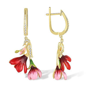 Orecchini pendenti con fiore dorato per donna, gioielli da festa con strass di cristallo, orecchini in lega stile romantico - Product Image 1