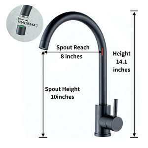 Grifo de cocina negro mate de caño alto con cuello de cisne, monomando de acero inoxidable - Product Image 2