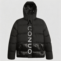 Veste d'hiver matelassée réversible imperméable à capuche pour homme, personnalisée OEM, imprimée, à col montant, motif lettres, épaisse et rembourrée