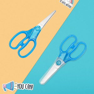 Stainless Steel Student Scissors Blue Straight Head With Sleeve For Paper Cutting And Art Use - Product Image 2