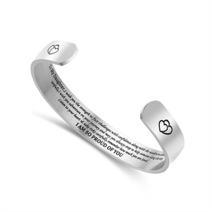 316 L Stainless Steel Silver Color Letter <b>Engraved</b> Open Bracelet C Shaped 10MM Wide Cuff Bracelet <b>Bangle</b> - Product Image 1