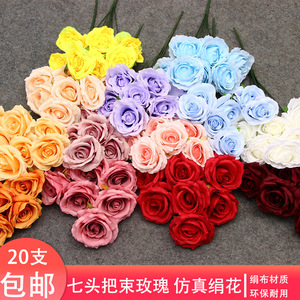 Bouquet de roses artificielles en soie, 7 têtes, décoration de mariage, accessoires pour la maison - Product Image 5