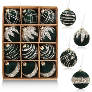 12PCS Velvet <b>Glitter</b> Christmas Tree Balls Ornaments Shatterproof Plastic Decorative Baubles Decorations for Xmas Tree Decor - Product Image 1