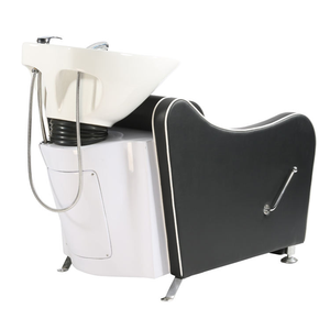 Sillón de Barbería con Lavabo de Cerámica Blanco, Sillón de Peluquería de Cuero Sintético y Silla Portátil con Lavabo para Champú - Product Image 6