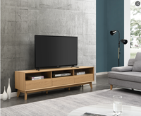 Meja TV Modern Berbahan MDF Motif Kayu Oak Beige dengan 3 Laci dan 3 Ruang Penyimpanan
