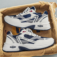 Baskets Chunky Homme Noires et Blanches en Maille et Cuir Patchwork Respirantes à Lacets Plateforme Épaisse Chaussures de Sport Décontractées