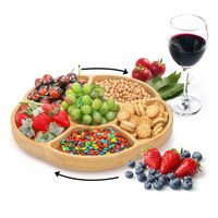 Partyplate met 6 compartimenten, draaibaar bamboe dienblad voor hapjes en fruit
