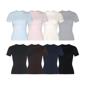 Sky <strong>blue</strong> Women's Summer T-shirt High Quality Custom Embroidery Women's <strong>Crop</strong> <strong>tops</strong> Slim fit t shirt - Product Image 2