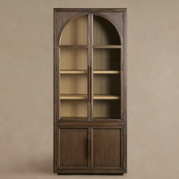 Bibliothèque en chêne massif vintage de haute qualité, armoire haute avec vitrine en verre, armoire décorative cintrée