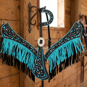 Ensemble de sellerie western 3D en cuir véritable souple et naturel, léger, durable et de qualité supérieure, comprenant harnais de poitrail et têtière - Product Image 3