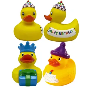 Presente promocional Brinquedo Personalizado Ponderada Flutuante Race Assorted Impresso Ducky Bulk Squeaky Feliz Aniversário Pato De Borracha