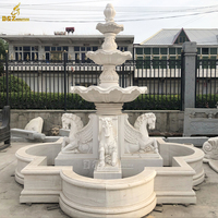 D & Z Grande fontaine de piscine en pierre de marbre blanc naturel pour jardin extérieur avec statue de cheval