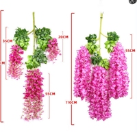 110 CM Wisteria bunga gantung putih Pink merah ungu sutra buatan sentuhan asli Wisteria padat untaian bunga merambat