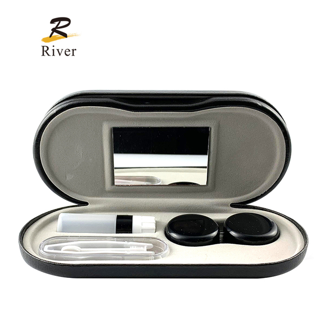 logo print new fashion 2 in 1 hard metal glasses case sunglasses box glasses case with mirror eyeglass case