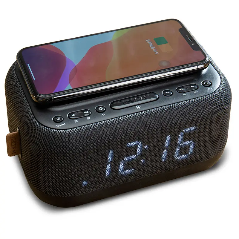Wireless Charger for phone power bank Digital Alarm Clock FM home Radios Built-In Portable Mini Wireless Bluetooth Speaker Fm