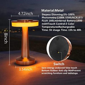 Lámpara de mesa de Bar retro, lámpara de mesa LED con <span class=keywords><strong>sensor</strong></span> táctil, inalámbricas recargables para luces nocturnas restaurante, café, dormitorio, decoración de luz - Product Image 3