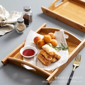 Plateau de service rectangulaire en bois Yinghong pour le petit-déjeuner, les collations et les frites, multifonctionnel pour la maison, avec poignée - Product Image 1