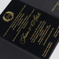 Cartes de mariage en velours à trois volets, invitation pliante de poche noire