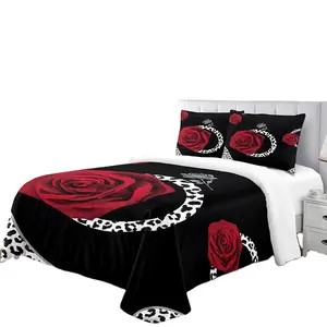 Grosir tempat tidur anak perempuan warna merah-Sprei Ukuran King, Desain Baru 3d Modern Mawar Merah Selimut Penutup Tempat Tidur untuk Wanita Gadis