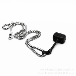 yunnique Stainless Steel Black Hammer Pendant Necklace Unisex Fashion Jewelry <b>Titanium</b> Steel <b>Chain</b> For Men Women - Product Image 5