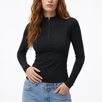 Haut de sport léger à col montant et demi-zip pour femme, coupe ajustée, manches longues, idéal pour la course et l'entraînement, conception OEM personnalisée