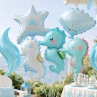 Ballon en aluminium motif Hippocampe de dessin animé, Étoile, Coquillage, Queue de sirène, Thème marin, Ensemble de décoration pour fête d'anniversaire d'enfants et baby shower, Auto-scellant