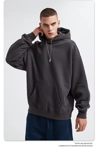 Sweat à capuche épais pour homme, 400 GSM, en coton, personnalisable, surdimensionné, sans cordon, en molleton uni - Product Image 6