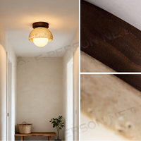 Plafonnier LED style Wabi-Sabi en bois et pierre avec abat-jour en forme de dôme |   Lampe de plafond minimaliste nordique