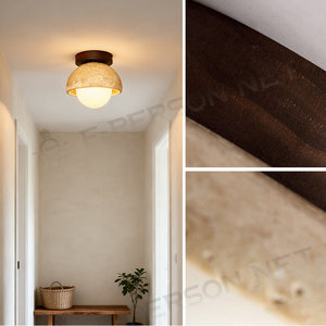 Wabi-Sabi Style LED Wood &amp; Stone <strong>Ceiling</strong> <strong>Light</strong> with <strong>Dome</strong> Shade | Minimalist Nordic <strong>Ceiling</strong> Lamp - Product Image 3