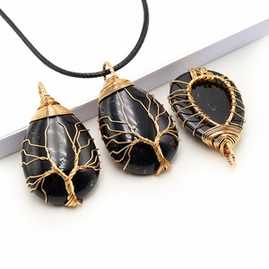 Pendentif en pierre naturelle cristal en forme <span class=keywords><strong>de</strong></span> goutte, arbre <span class=keywords><strong>de</strong></span> vie en quartz, enroulé sur fil, pour collier, bijoux en pierres précieuses - Product Image 2