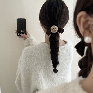 French classic retro elegant camellia <b>bow</b> hair <b>clip</b> for women, stylish and sophisticated side hair accessory. - Product Image 2