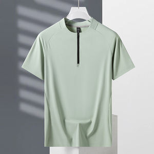 T-shirt en soie à demi-zip avec logo personnalisé, manches courtes, pour homme, séchage rapide, sportswear, manches courtes, absorption de la transpiration - Product Image 3