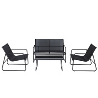 Ensemble de salon de jardin 4 pièces en textilène avec table basse et structure en acier pour patio, cour et jardin
