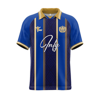 Jersey sepak bola asli pria, baju latihan cepat kering bergaris seragam sepak bola Retro dengan kerah