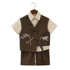 Vêtements coréens en gros pour enfants, collection été 2026 : Robe de cérémonie rétro à fleurs étoilées pour bébé d'un an et costumes formels 3 pièces pour garçons - Product Image 6