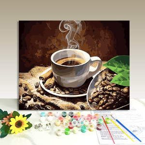 Paint by Numbers Coffee Cup Still Life Canvas Kit Rectangle Handmade Digital Printing Art DIY Realist Style - Product Image 1