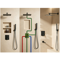 Système de douche encastré de luxe contemporain en laiton massif doré avec douchette à jet doux et fonction massage pour projets hôteliers