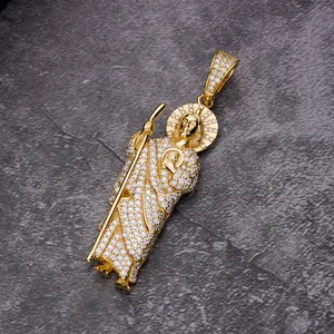 Bestseller Religiös Iced Out Diamant Vergoldet Pflaster Zirkon S925 Saint Jude San Judas Tadeo Anhänger Männer Anhänger