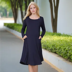 Spring Autumn Long Sleeved Breastfeeding Solid Cotton Casual Maternity Photo Dress Maternity Dress