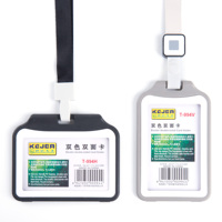 Porte-badge avec fenêtres double face, étui rigide en plastique noir, pochette de protection pour cartes d'identité, de bureau, d'école et de crédit